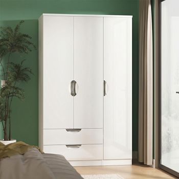 Camden White Gloss 3 Door LHF 2 Drawer Triple Tall Wardrobe
