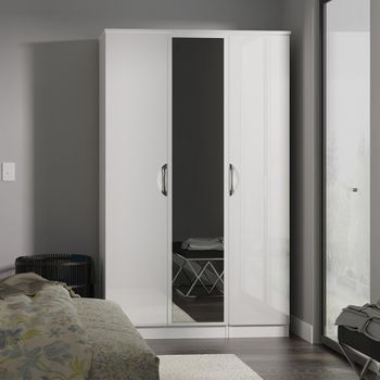 Camden White Gloss 3 Door Triple with 1 Mirror Wardrobe