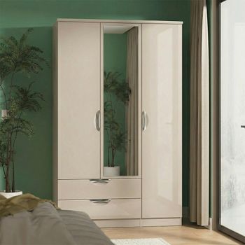 Camden Cashmere 3 Door Tall Combi LHF 2 Drawer Wardrobe with 1 Mirror