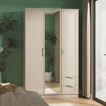 Camden Cashmere 3 Door Tall Combi RHF 2 Drawer Wardrobe with 1 Mirror