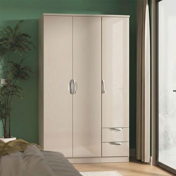 Camden Gloss Cashmere 3 Door RHF 2 Drawer Tall Triple Wardrobe