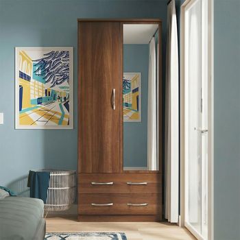 Avon 2 Door Combi with 1 Mirror Walnut Wardrobe