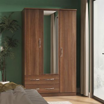 Avon 3 Door Combi with 1 Mirror LHF 2 Drawer Walnut Wardrobe