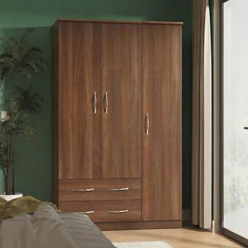 Avon 3 Door Triple Walnut Wardrobe with LHF 2 Drawer