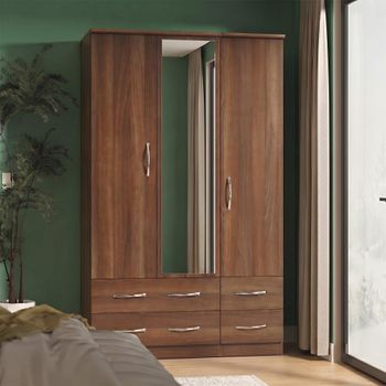 Avon 3 Door with 1 Mirror Walnut Wardrobe