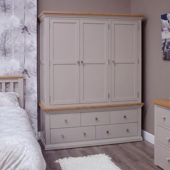 Cotswold Oak and Painted 3 Door 5 Drawer Wardrobe
