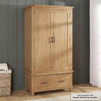 Hampshire Oak Double 2 Door 1 Drawer Wardrobe