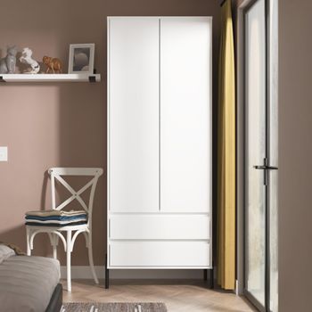 Leona White Matt 2 Door 2 Drawer Tall Wardrobe