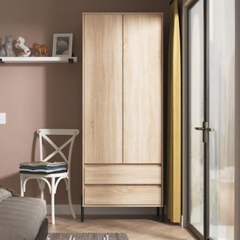 Leona Bardolino Oak 2 Door 2 Drawer Tall Wardrobe