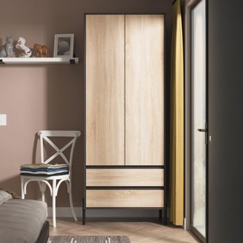 Leona Bardolino Oak and Graphite 2 Door 2 Drawer Tall Wardrobe