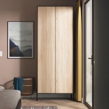 Leona Bardolino Oak and Graphite 2 Door Tall Wardrobe