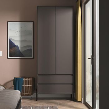 Leona Graphite 2 Door 2 Drawer Tall Wardrobe