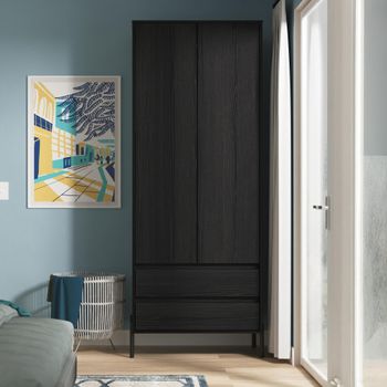 Leona Black Ash 2 Door 2 Drawer Tall Wardrobe