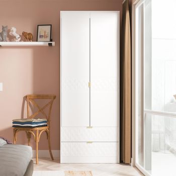 Harlequin White Matt 2 Door 2 Drawer Tall Wardrobe