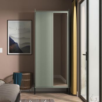 Osaka Reed Green Fluted 2 Door 1 Mirror Tall Wardrobe