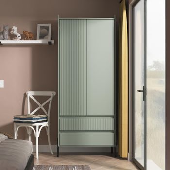 Osaka Reed Green Fluted 2 Door 2 Drawer Tall Wardrobe