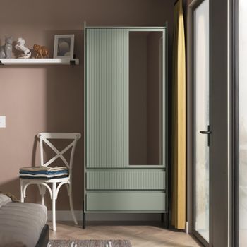 Osaka Reed Green Fluted 2 Door Combi with 1 Mirror Wardrobe