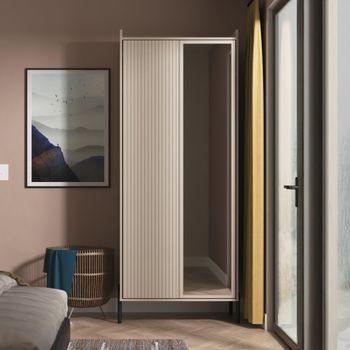 Osaka Mushroom Matt Fluted 2 Door 1 Mirror Tall Wardrobe
