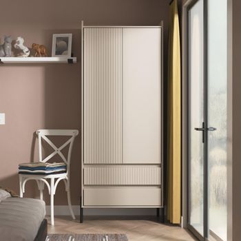 Osaka Mushroom Matt Fluted 2 Door 2 Drawer Tall Wardrobe