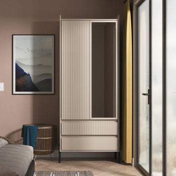Osaka Mushroom Matt Fluted 2 Door Combi with 1 Mirror Wardrobe