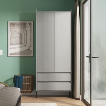 Osaka Dusk Grey Fluted 2 Door 2 Drawer Tall Wardrobe