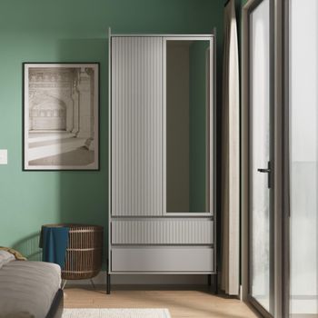 Osaka Dusk Grey Fluted 2 Door Combi with 1 Mirror Wardrobe