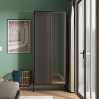 Osaka Graphite Fluted 2 Door 1 Mirror Tall Wardrobe