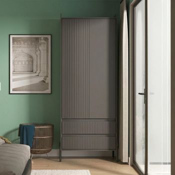 Osaka Graphite Fluted 2 Door 2 Drawer Tall Wardrobe