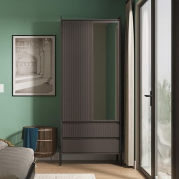 Osaka Graphite Fluted 2 Door Combi with 1 Mirror Wardrobe