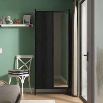 Osaka Black Ash Fluted 2 Door 1 Mirror Tall Wardrobe