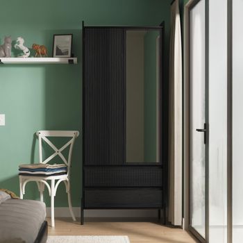 Osaka Black Ash Fluted 2 Door Combi with 1 Mirror Wardrobe