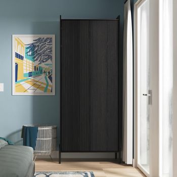 Osaka Black Ash Fluted 2 Door Tall Wardrobe