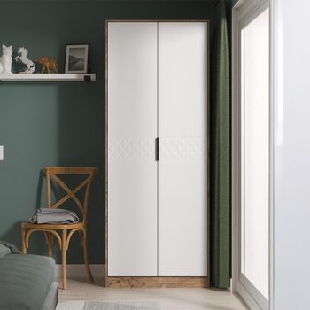 Harlequin White Matt and Vintage Oak 2 Door Tall Wardrobe
