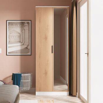 Java Fluted Effect Natural and White 2 Door 1 Mirror Wardrobe