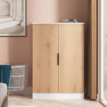 Java Fluted Effect Natural and White 2 Door Plain Midi Wardrobe