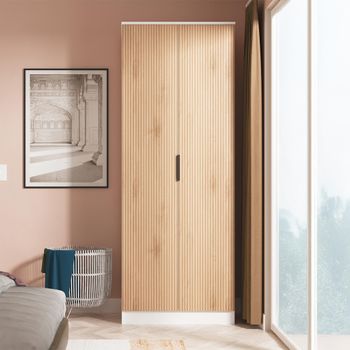 Java Fluted Effect Natural and White 2 Door Tall Robe Wardrobe