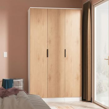 Java Fluted Effect Natural and White 3 Door Plain Triple Wardrobe