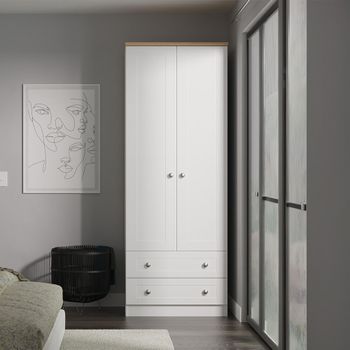 Sussex White and Oak 2 Door 2 Drawer Double Wardrobe