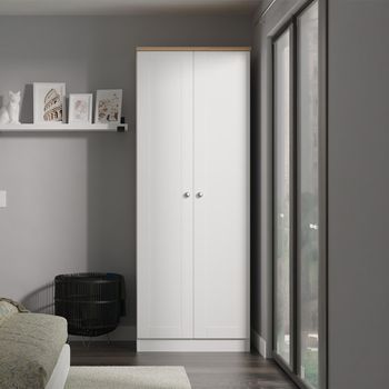 Sussex White and Oak 2 Door Tall Plain Wardrobe