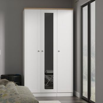Sussex White and Oak 3 Door 1 Mirror Tall Triple Wardrobe