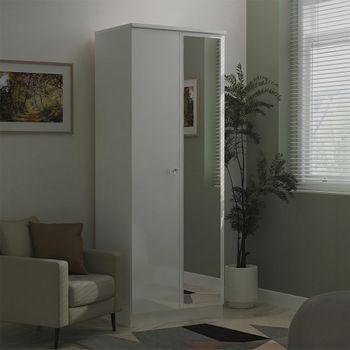 Lumiere White Gloss 2 Door 1 Mirror Tall Wardrobe