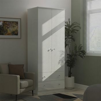 Lumiere White Gloss 2 Door 2 Drawer Tall Wardrobe
