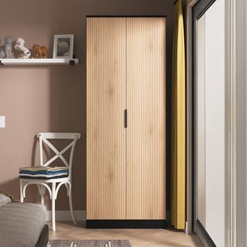 Java Fluted Effect Natural and Black 2 Door Tall Robe Wardrobe