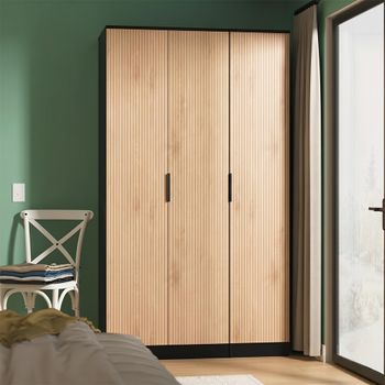 Java Fluted Effect Natural and Black 3 Door Plain Triple Wardrobe