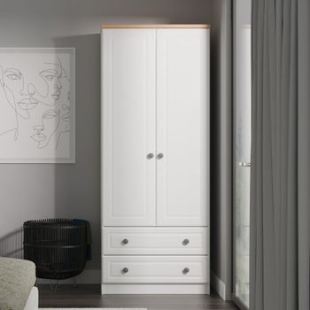 Norfolk White and Oak 2 Door 2 Drawer Double Wardrobe