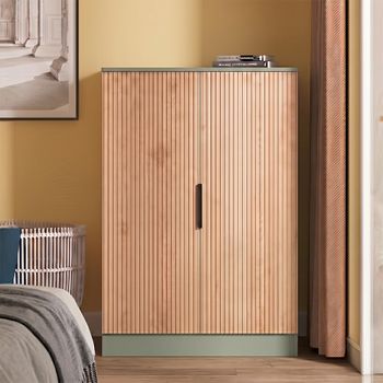 Java Fluted Effect Natural and Reed Green 2 Door Plain Midi Wardrobe