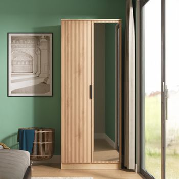 Java Fluted Effect Natural and Nebraska 2 Door 1 Mirror Wardrobe