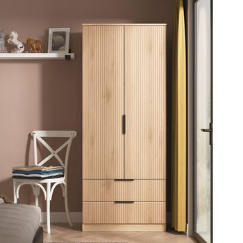Java Fluted Effect Natural and Nebraska 2 Door 2 Drawer Wardrobe