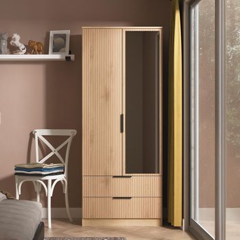 Java Fluted Effect Natural and Nebraska 2 Door Combi 1 Mirror Wardrobe