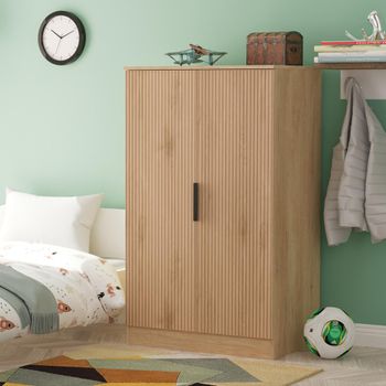 Java Fluted Effect Natural and Nebraska 2 Door Plain Midi Wardrobe